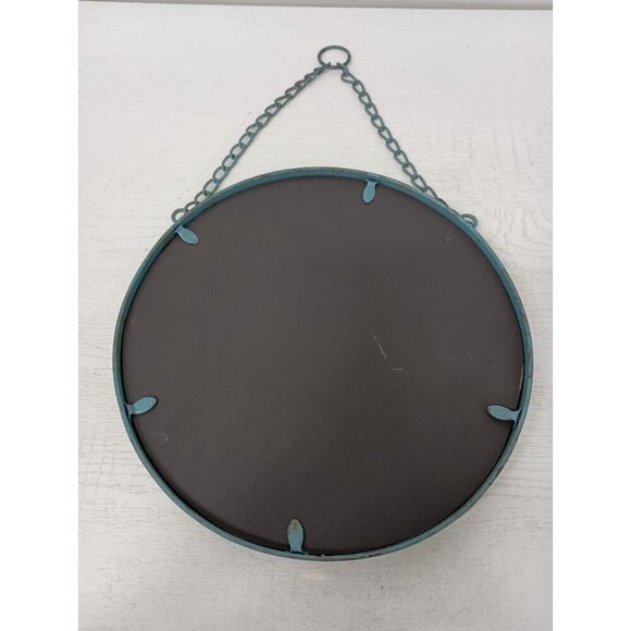 Vintage Blue Cast Iron Ornate Frame Round Accent Wall Mirror Rustic Cottagecore - Picture 6 of 9